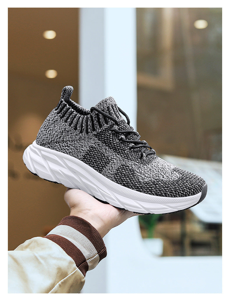 Stretch Sock Shoes Men's Plus Size Flyknit Height Increasing Leisure Sneaker