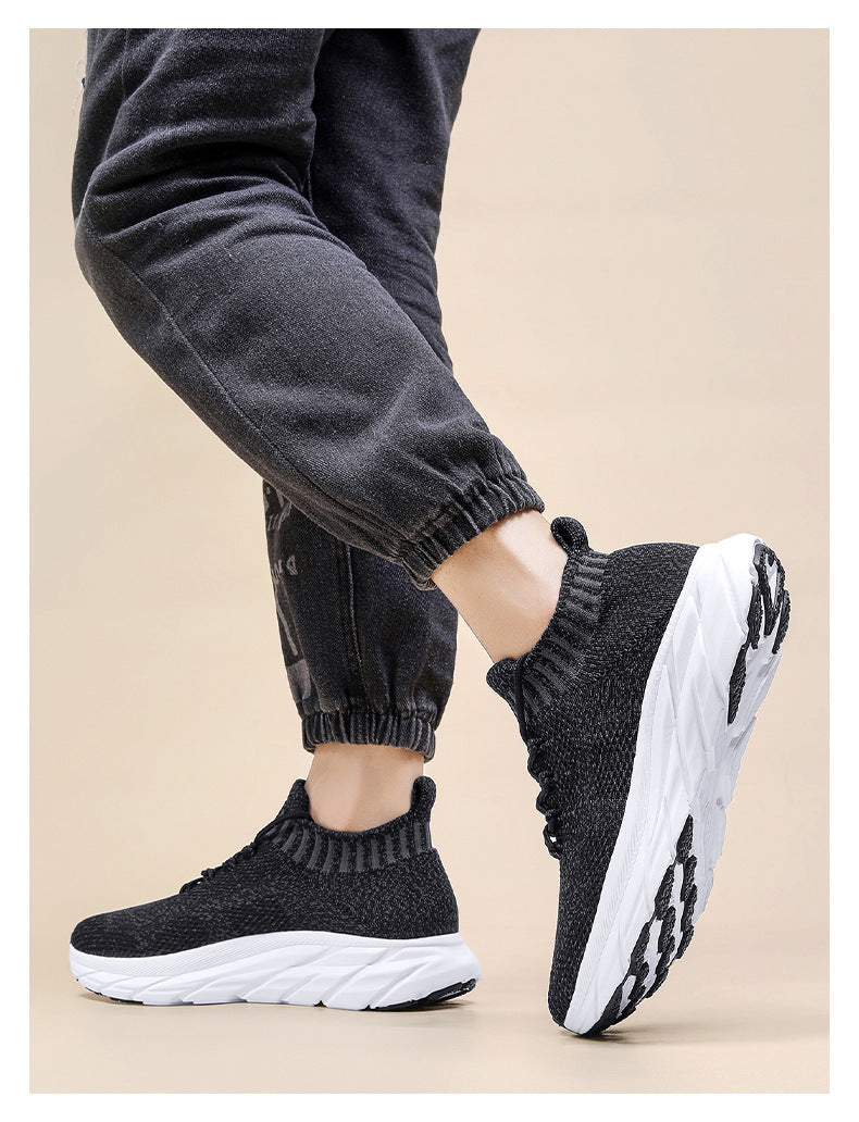 Stretch Sock Shoes Men's Plus Size Flyknit Height Increasing Leisure Sneaker