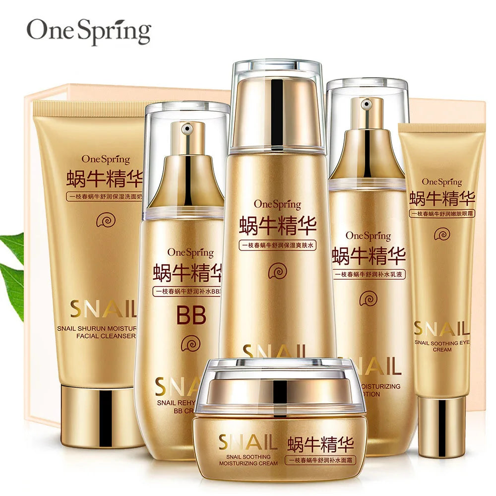 6pcs Snail Collagen Skin Care Sets Moisturizing Facial Set Skincare Products Face Cream Facial Cleanser Toner Face Care Kits