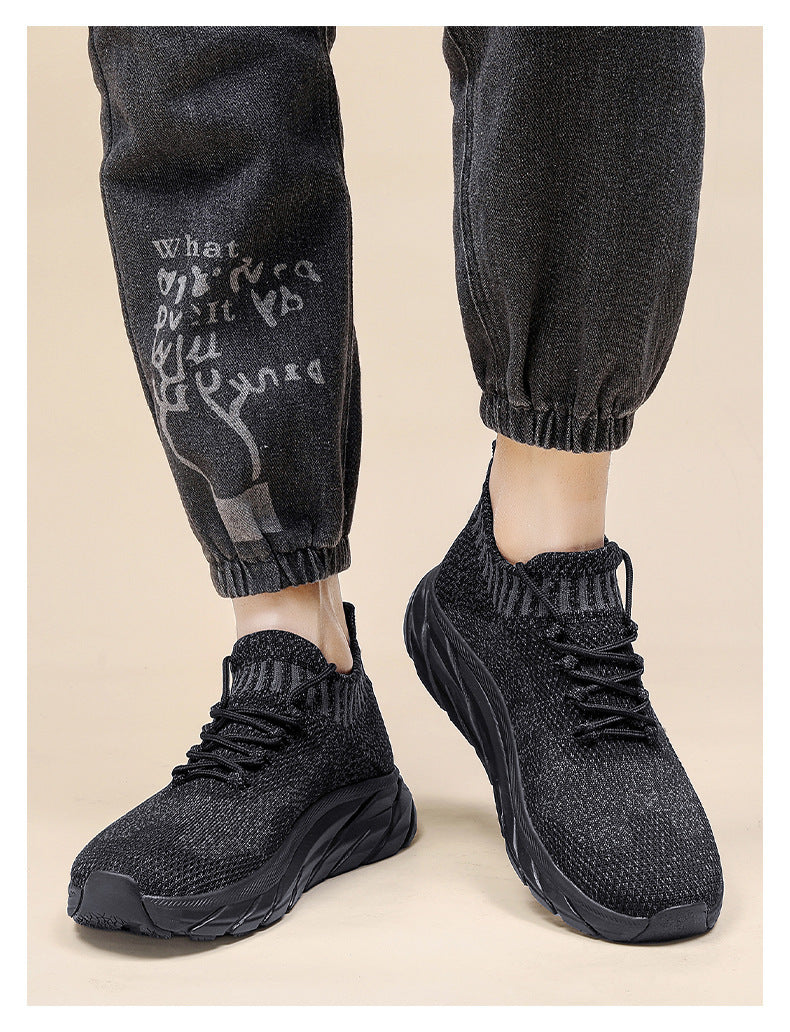 Stretch Sock Shoes Men's Plus Size Flyknit Height Increasing Leisure Sneaker