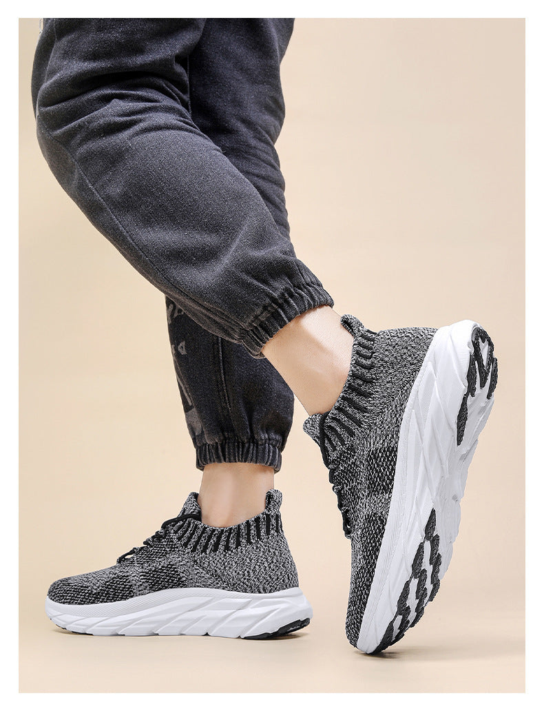 Stretch Sock Shoes Men's Plus Size Flyknit Height Increasing Leisure Sneaker