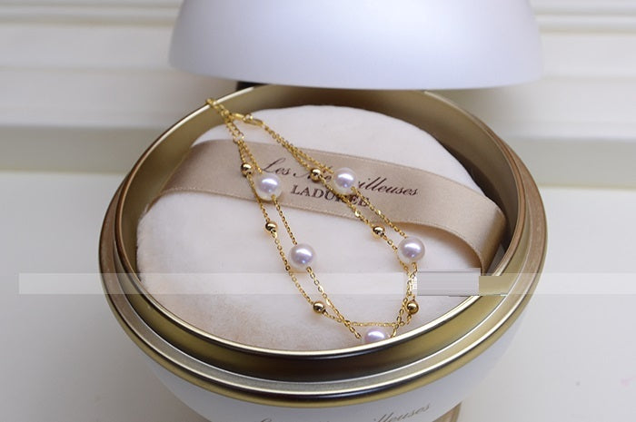 Seawater Pearl 18k Gold Adjustable Double-layer Bracelet