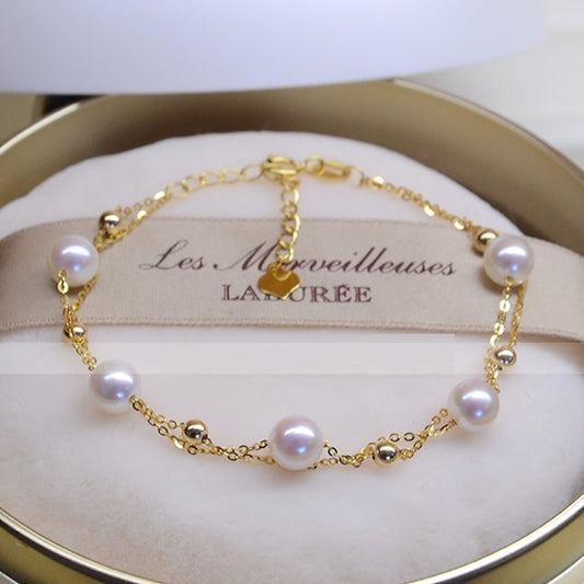 Seawater Pearl 18k Gold Adjustable Double-layer Bracelet