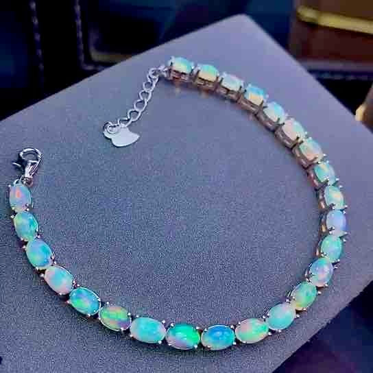 Silver Plated 18k Gold Inlaid Natural Dazzling Opal Bracelet Women