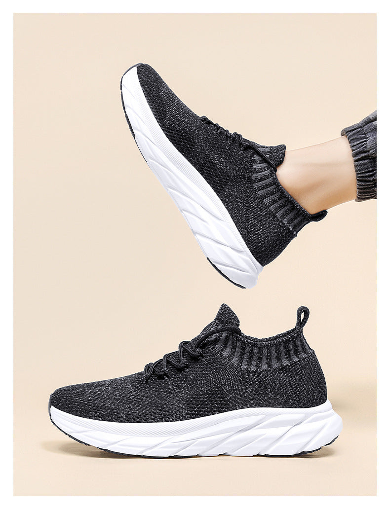Stretch Sock Shoes Men's Plus Size Flyknit Height Increasing Leisure Sneaker